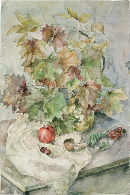 Солодовникова Наталья Александровна. Осенний натюрморт с подберезовиком и яблоком 